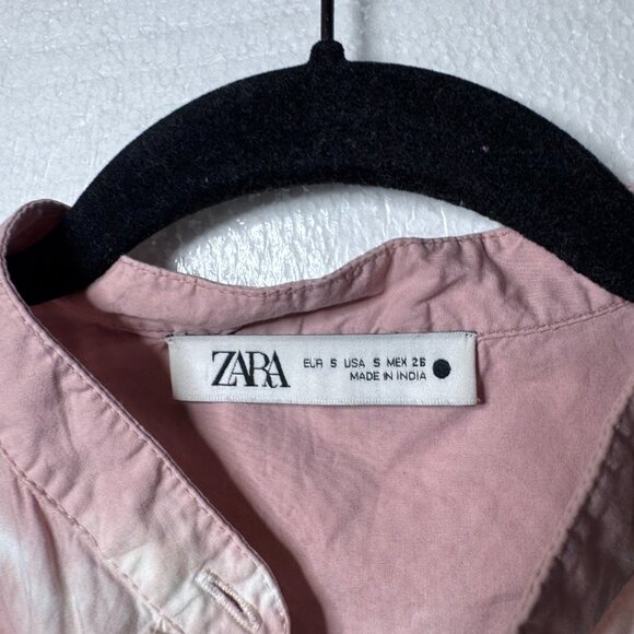 Zara Womens Sz Small Pink Tie Dye Raw Hem Oversized Button Front Long Sleeve Top - Picture 2 of 10